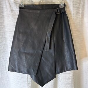 BCBG MAXAZRIA Asymmetrical Faux Leather Mini Skirt